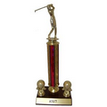 Single Holographic Column Two Trim Trophy - Cherry Wood Base - 10"